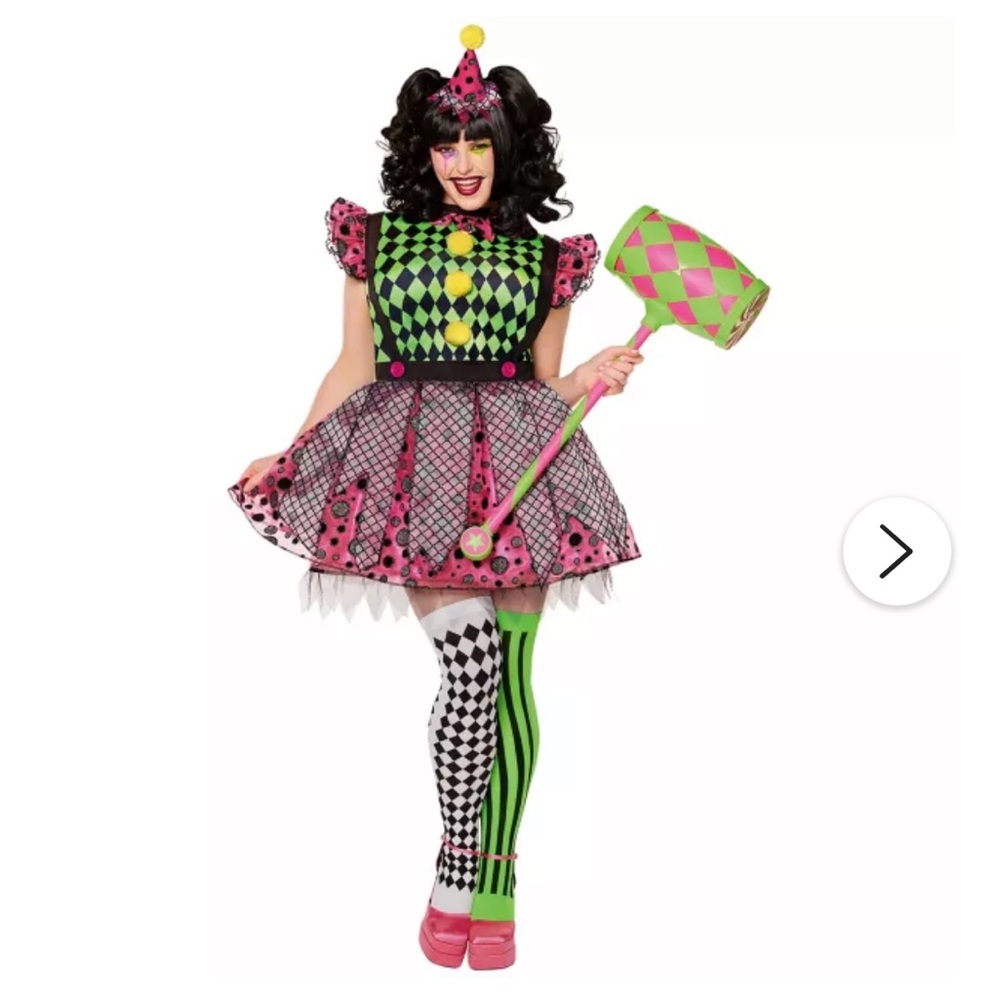 New Neon Clown Halloween Costume Harlequin👻🩷💚🖤🎃